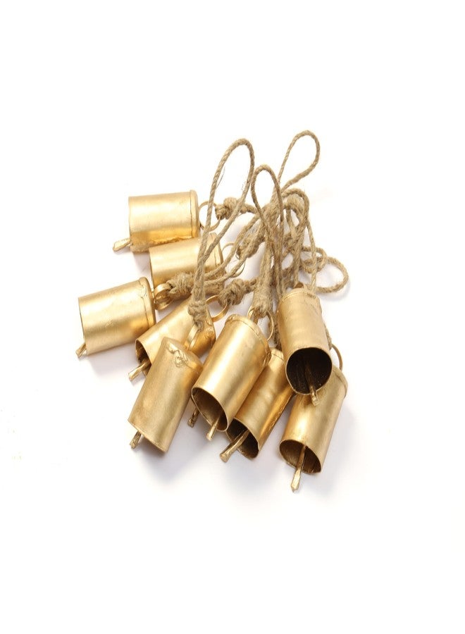 DULI مجموعة DULI من 10 أجراس صغيرة ريفية - أجراس نحاسية عتيقة معلقة للديكور والحرف اليدوية (بيع بالجملة)، فن جداري، ديكور ديوالي، أجراس معلقة لتزيين المنزل (عبوة من 10 أجراس بطول 3 بوصات) - Image 2